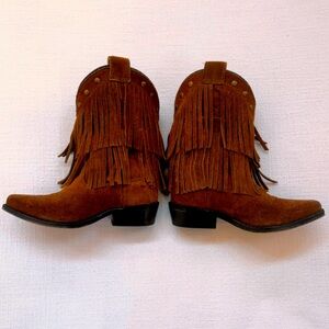 Girls brown fringe cowgirl boots